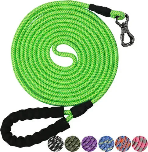 NTR Heavy Duty Dog Leash, Black 30FT Reflective Dog Leash with Swivel Lockable Hook and Comfortable Padded Handle, Puppy Leash for Walking, Hunting, Camping, Backyard for Small Medium and Large Dogs