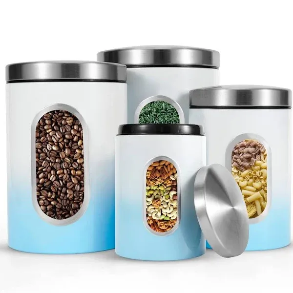 Kitchen Canister Set of 4 Stainless Steel with Windows for Sugar Food Tea Coffee