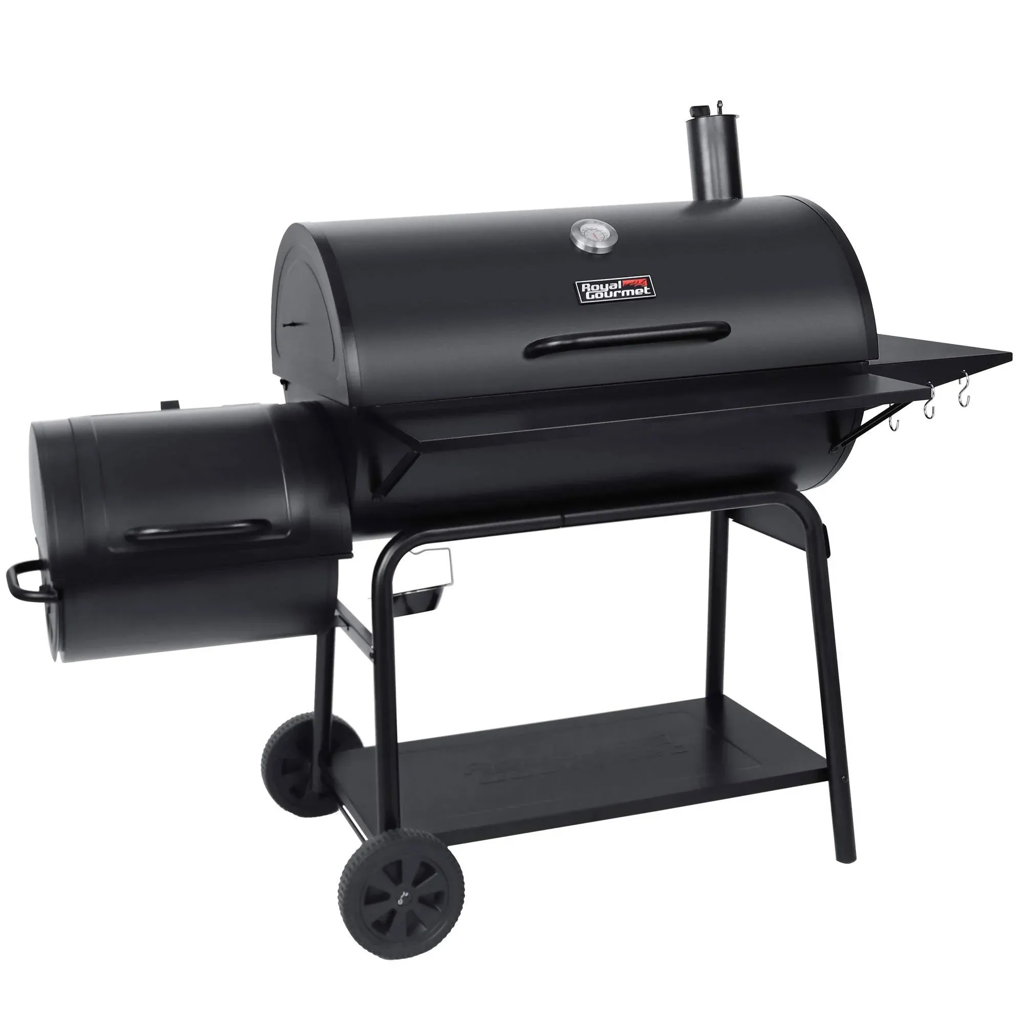 Charcoal Barrel Grill with Offset Smoker in Black