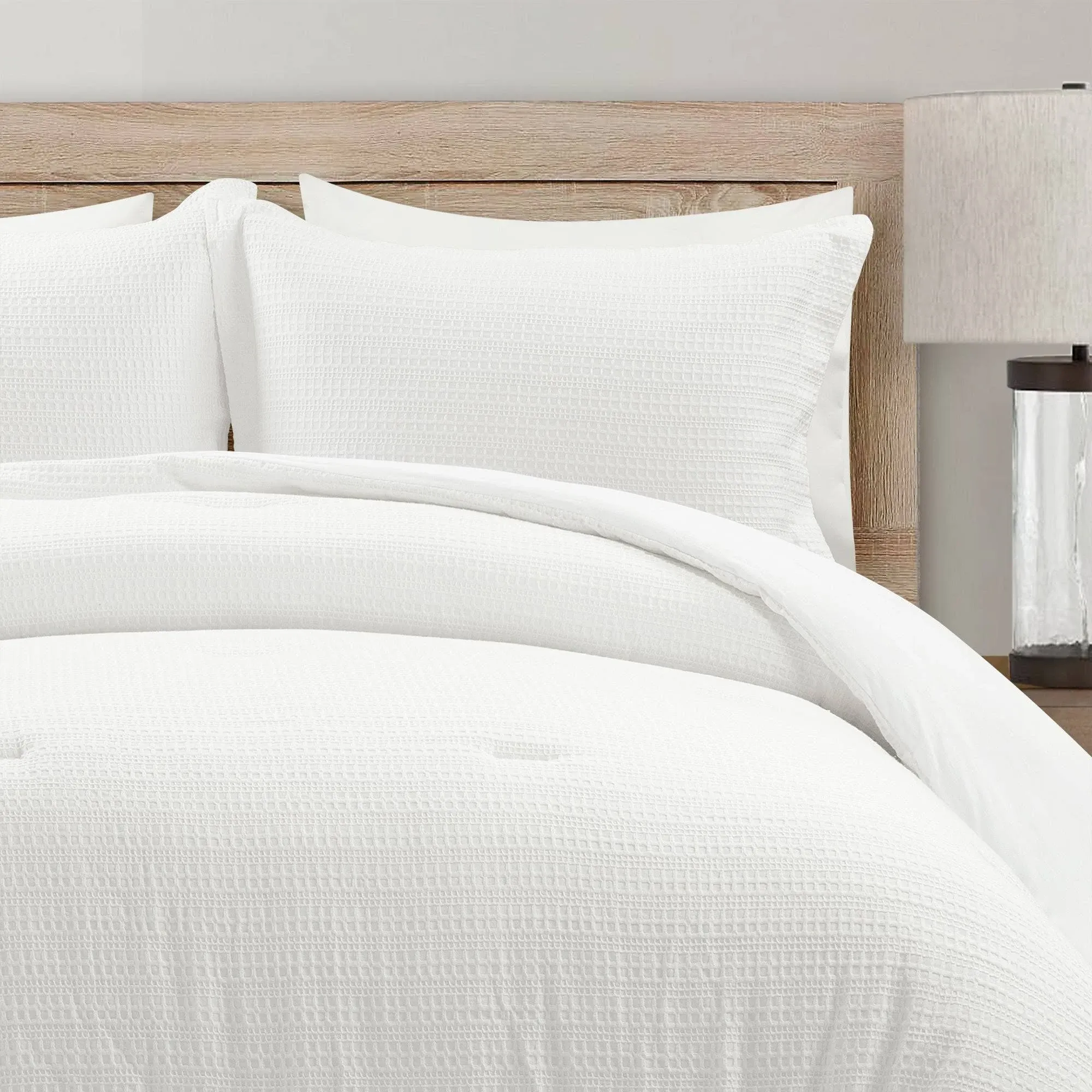 Lush Decor Haniya Solid Waffle Woven Cotton Textured Comforter Set - Full - Queen - White