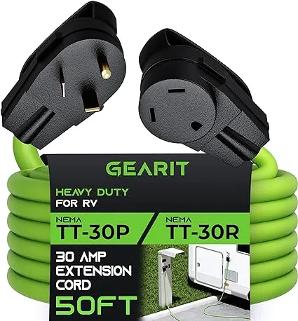 30 Amp RV Extension Cord, GearIT (25 Feet) 3-Prong 125/250-Volt 10/3 STW 10AWG Gauge SJTW Locking Cable, NEMA TT-30P to L5-30R, RV Outdoor Camper Trailer Portable Generator Power Cord- 25ft