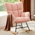 Sweetcrispy Rocking Chair Nursery, Teddy Upholstered Glider Rocker with High Backrest, Reading Chair Modern Rocking Accent Chairs Glider Recliner