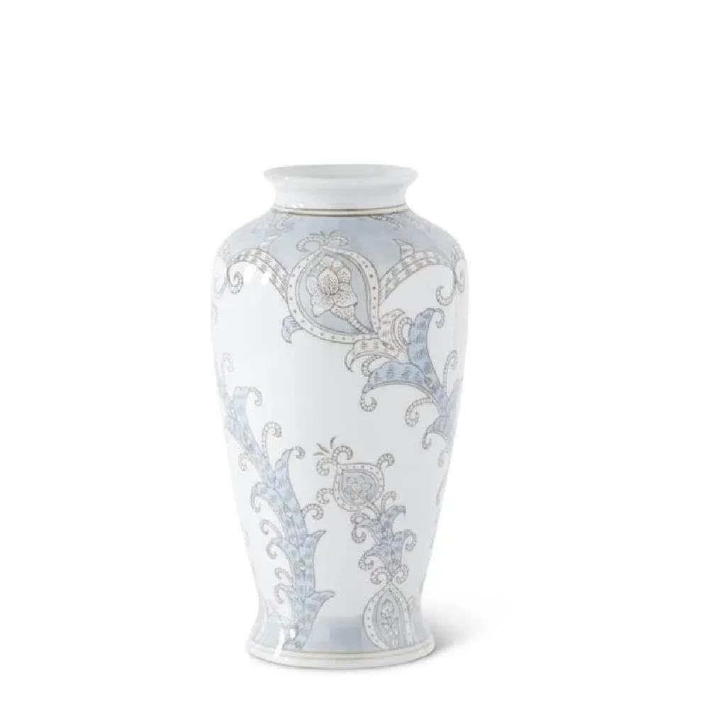 White, Light Blue, Gray Floral Chinoiserie Vase (12", 20")