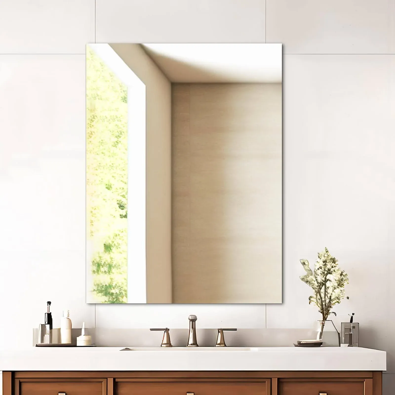 Mirrorons Frameless Mirror, Wall Mirror 24" x 32", Modern Rectangle Bathroom Mirrors for Wall with Polished Edge, Horizontally or Vertically. Upgraded Shatterproof Mirror, Entryways, Bathroom, Gym.