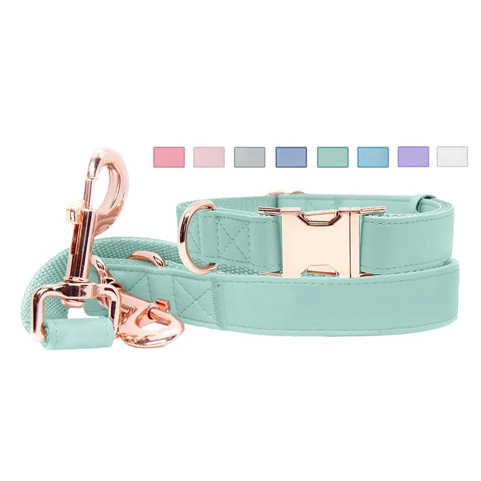 Soft Leather Dog Collar and Leash 6.6 Set - Stylish Rose Gold Heavy Duty Metal ...