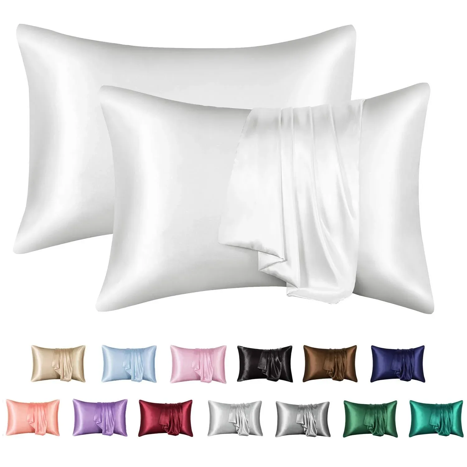 Satin Pillowcase for Hair and Skin, Silk Satin Pillowcase 2 Pack, Queen Size ...