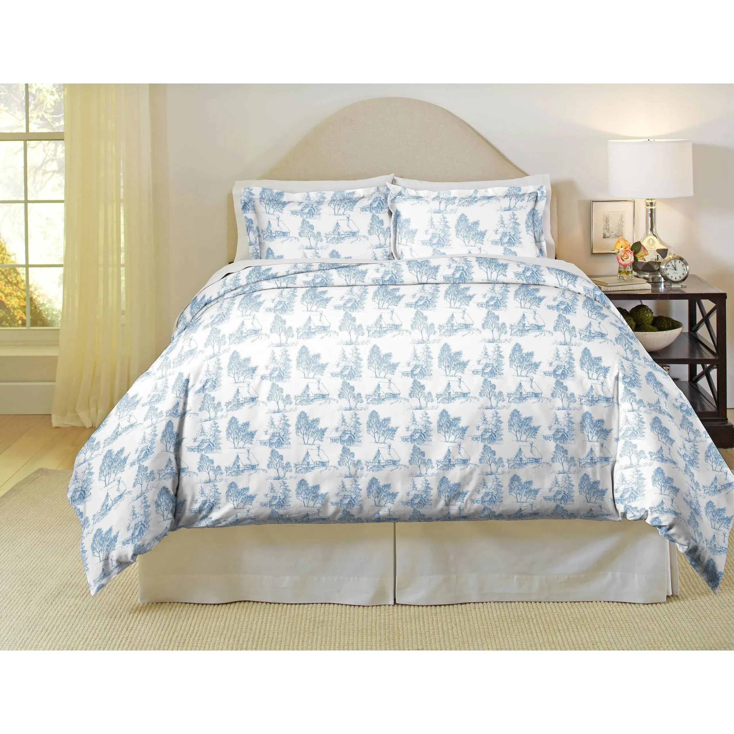 Pointehaven 180 GSM Cotton Flannel Duvet Set - Full/Queen, Scenic Toile, Blue