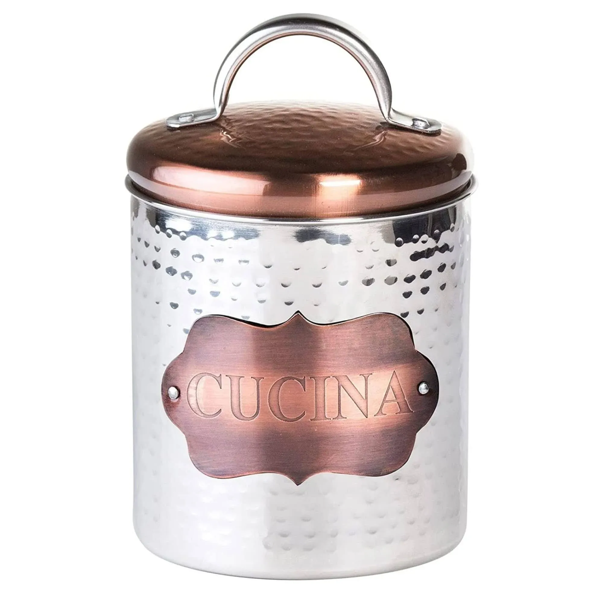 Global Amici Cucina Hammered Metal Kitchen Storage Canister Jar with Lid 64 oz