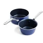 Blue Diamond Cookware 1QT and 2QT Saucepan Set, Diamond Infused Ceramic Nonstick, PFAS and PFOA-Free, Dishwasher Safe, Oven Safe, Durable, Versatile, Easy Clean, Even Heating, Blue