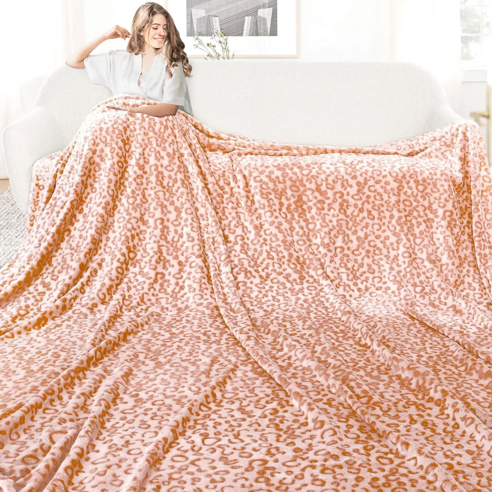 Queen Blanket Orange Soft Fleece Blankets Plush Throw Blankets for Bed