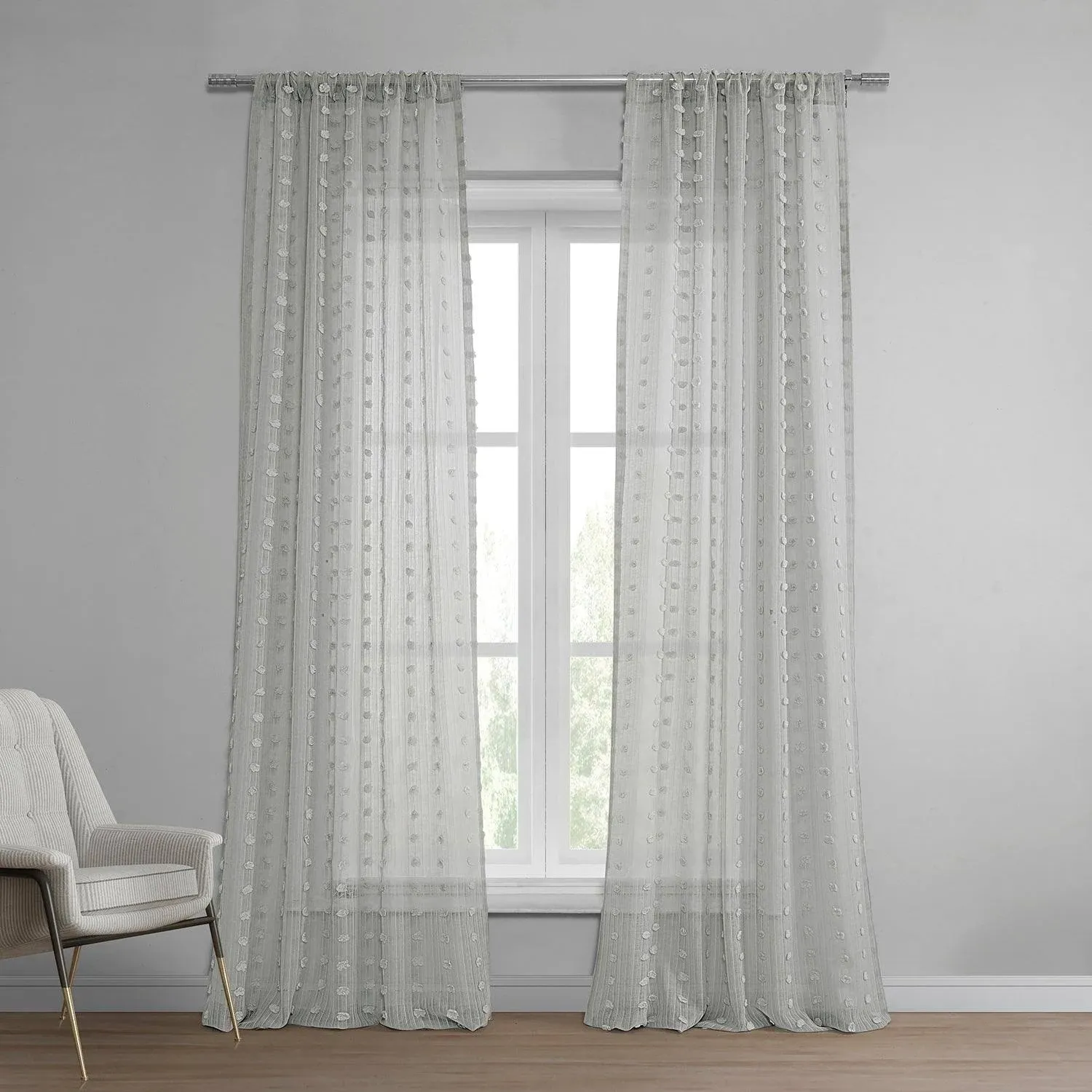 Strasbourg Dot Grey Patterned Faux Linen Sheer Curtain