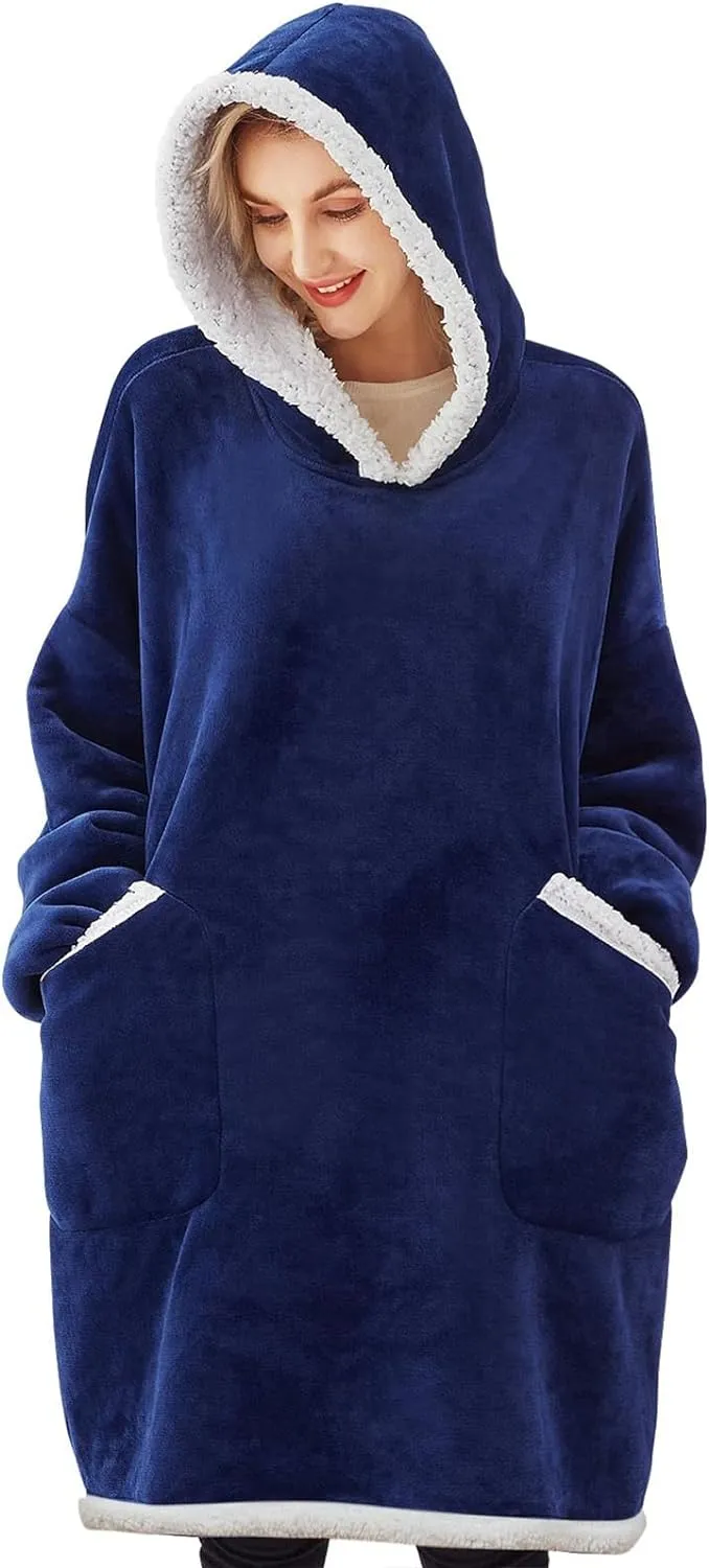 Zarler Oversized Wearable Blanket Hoodie, Hoodie Blankets for Women Men, Sweatshirt Blankets Adults, Gifts for Mom Women, Blue