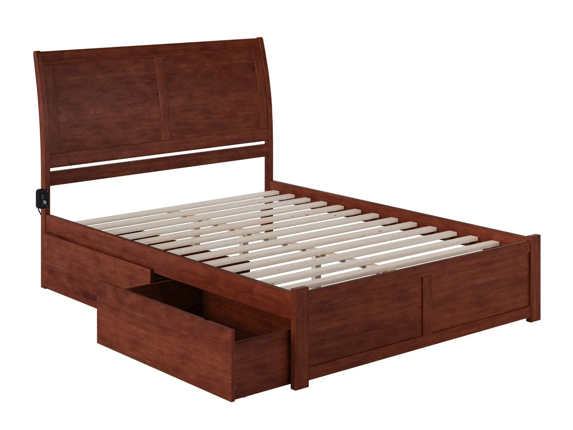 AFI Portland King Size Platform Bed with Footboard & Storage Drawers in Walnut