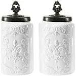 American Atelier Ceramic Canister Set 2-Piece Jars Chic Design w/Airtight Stainless Steel Lids for Cookies, Candy, Coffee, Flour, Sugar, Rice, Pasta, Cereal & More - Large, white, 2 large