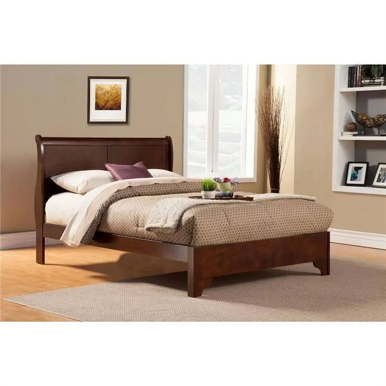 Benzara - Queen Size Low Footboard Sleigh Bed in Rubberwood, Brown