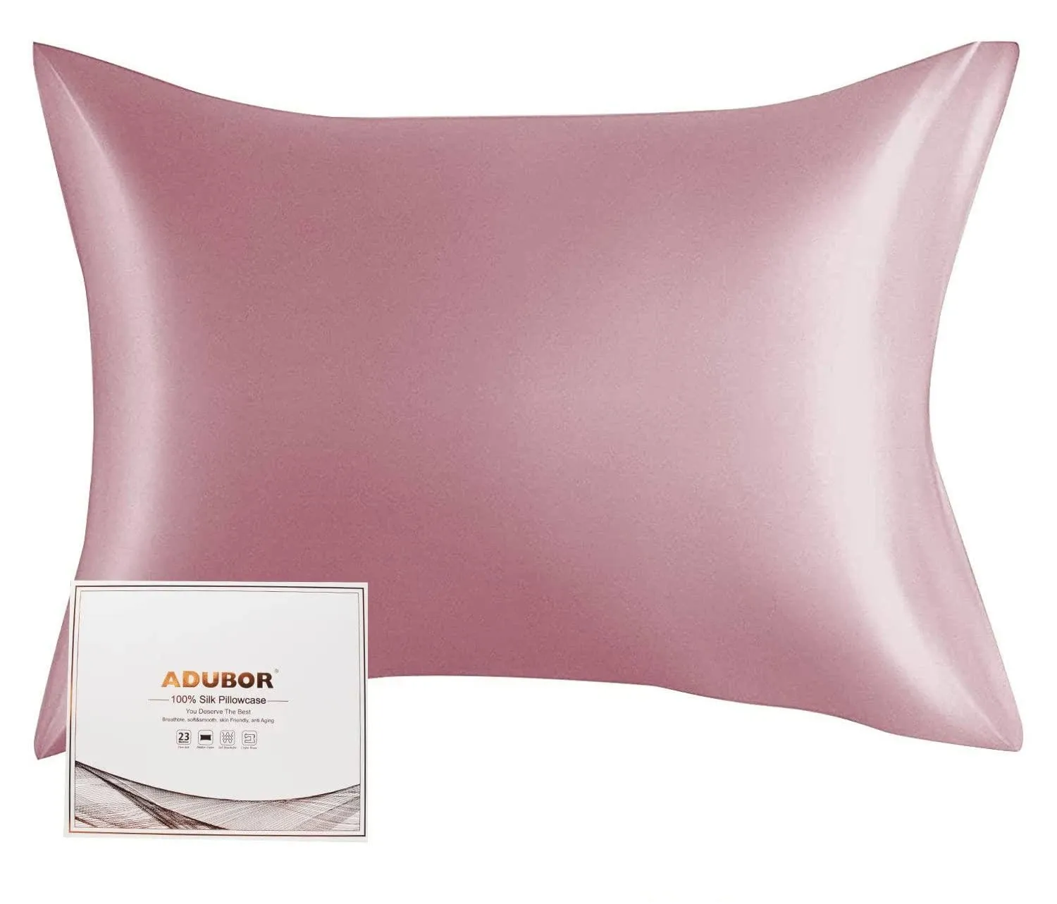 Adubor Silk Pillowcase - 100% Pure Mulberry Silk, 23 Momme 6A Grade Fibers, 900 Thread Count, Silk Pillow Cases for Hair and Skin Health, with Hidden Zipper (Standard 20''×26'', Medium Pink, 1PC)