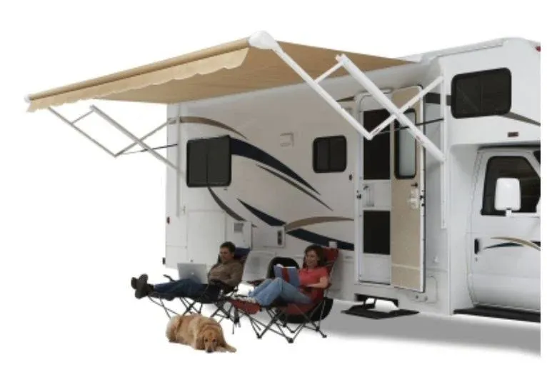 Carefree RV QJ178D00 RV Patio Manual Awning, Black/ Gray Dune Stripes