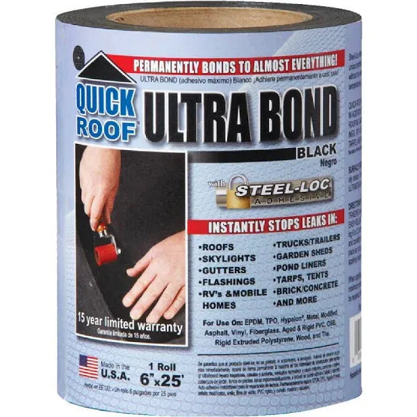 cofair products inc ubb625 Quick Roof, 6 -Inch x 25 -Feet, Black Ultra Bond, With Steel-Loc Adhesive, Instant Self-Adhesive Roof Repair