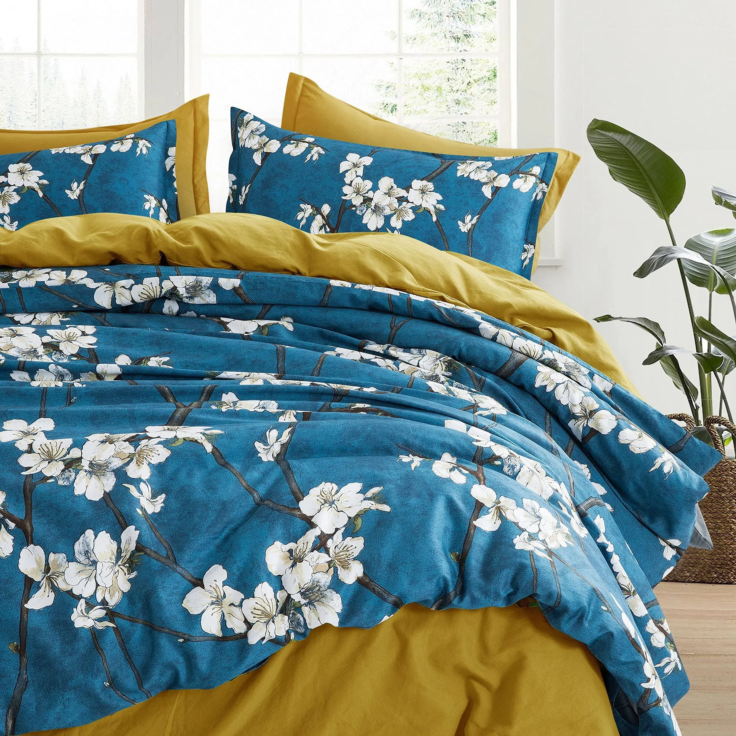 Almond Tree Blossom Floral Duvet Cover Chinoiserie Super King Prussian Blue