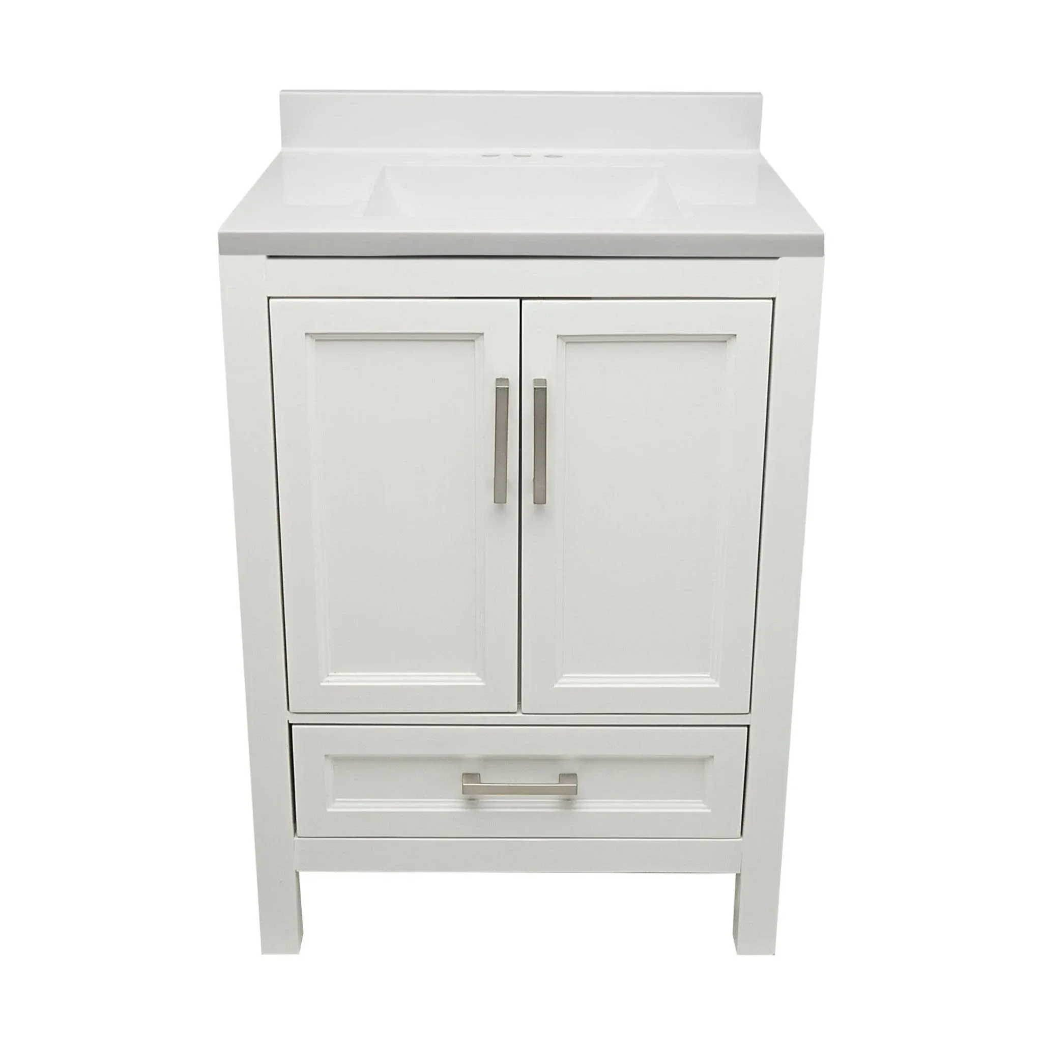 Ella’s Bubbles Nevado 25" White Bathroom Vanity With White Cultured Marble Top With White Backsplash and Sink