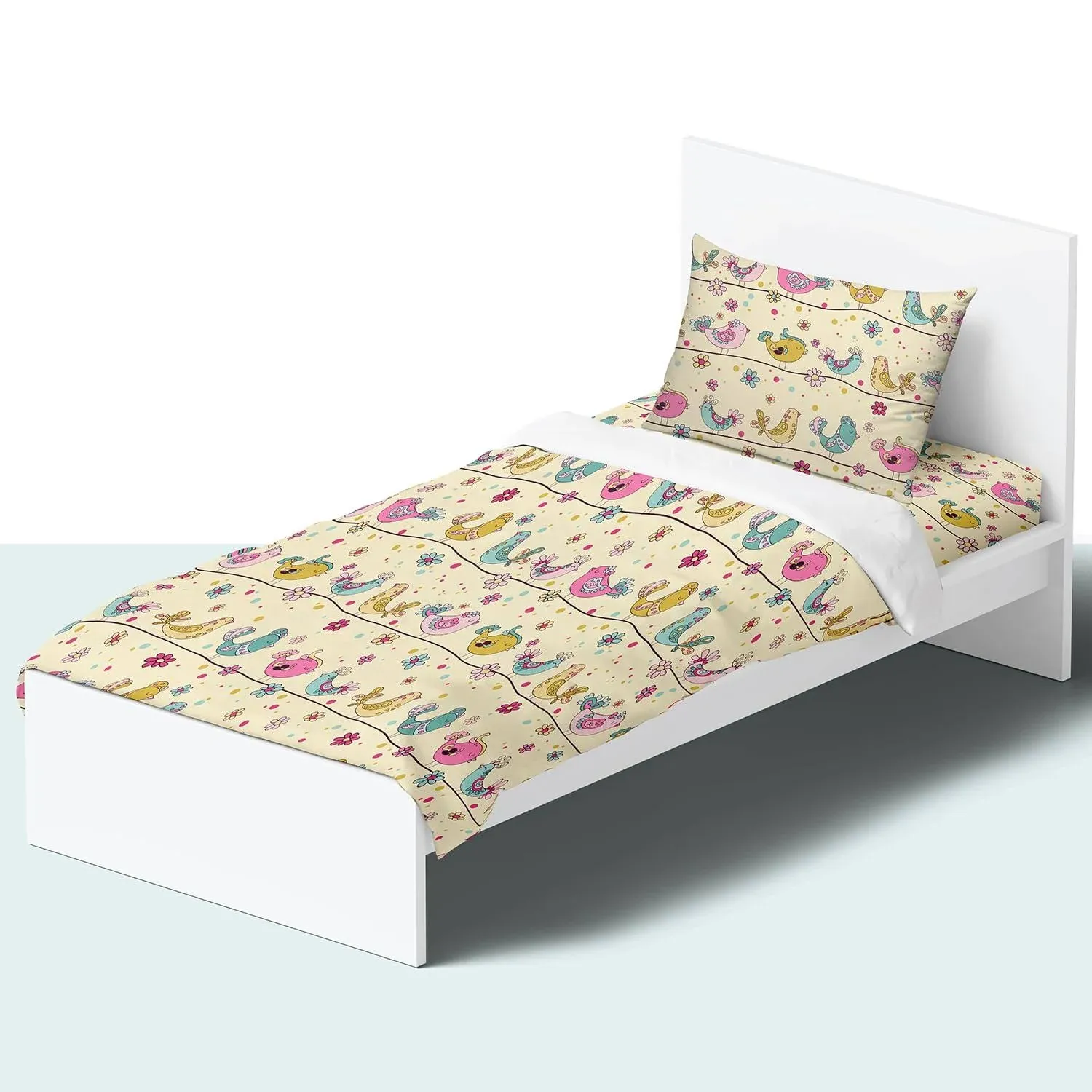 NIKKIPETER Kids 100% Cotton Sheets, 3 Piece Set, Twin - Birds