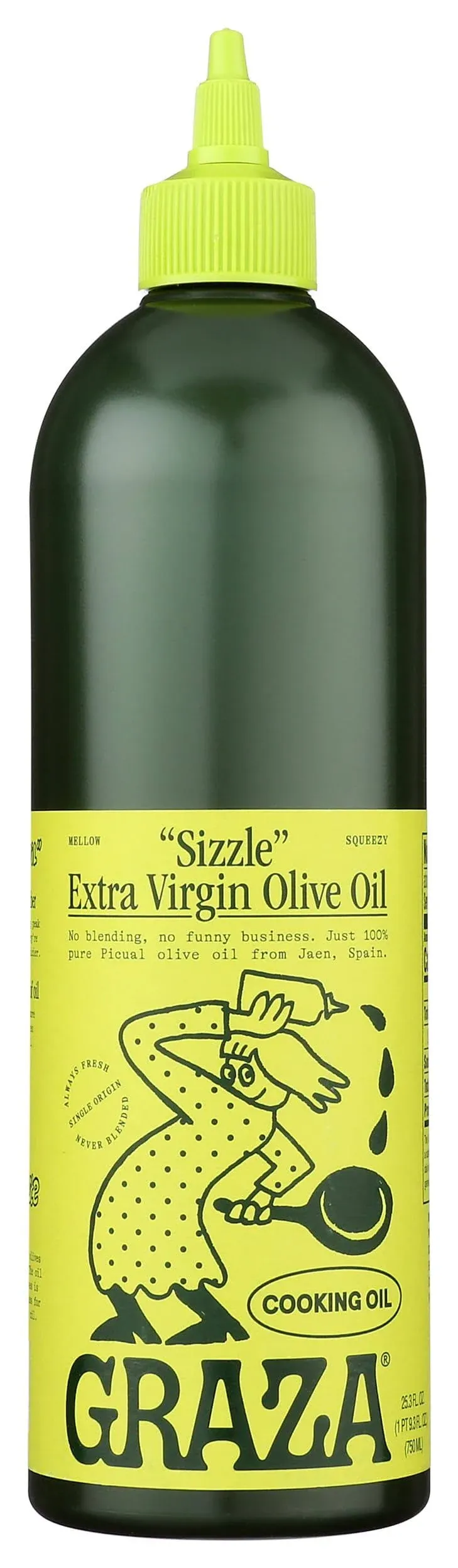 Graza "Sizzle" Extra Virgin Olive Oil. Peak Harvest Cooking Oil. Single Farm Spanish EVOO. 25.3 FZ (750 ML) Squeeze Bottle