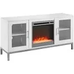 Walker Edison 52" Avenue Wood Fireplace TV Console with Metal Legs - White